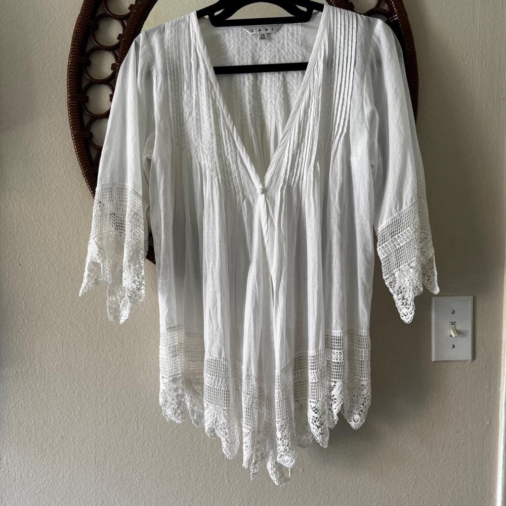 Cabi crochet detail one button closure boho blouse size XS oversized